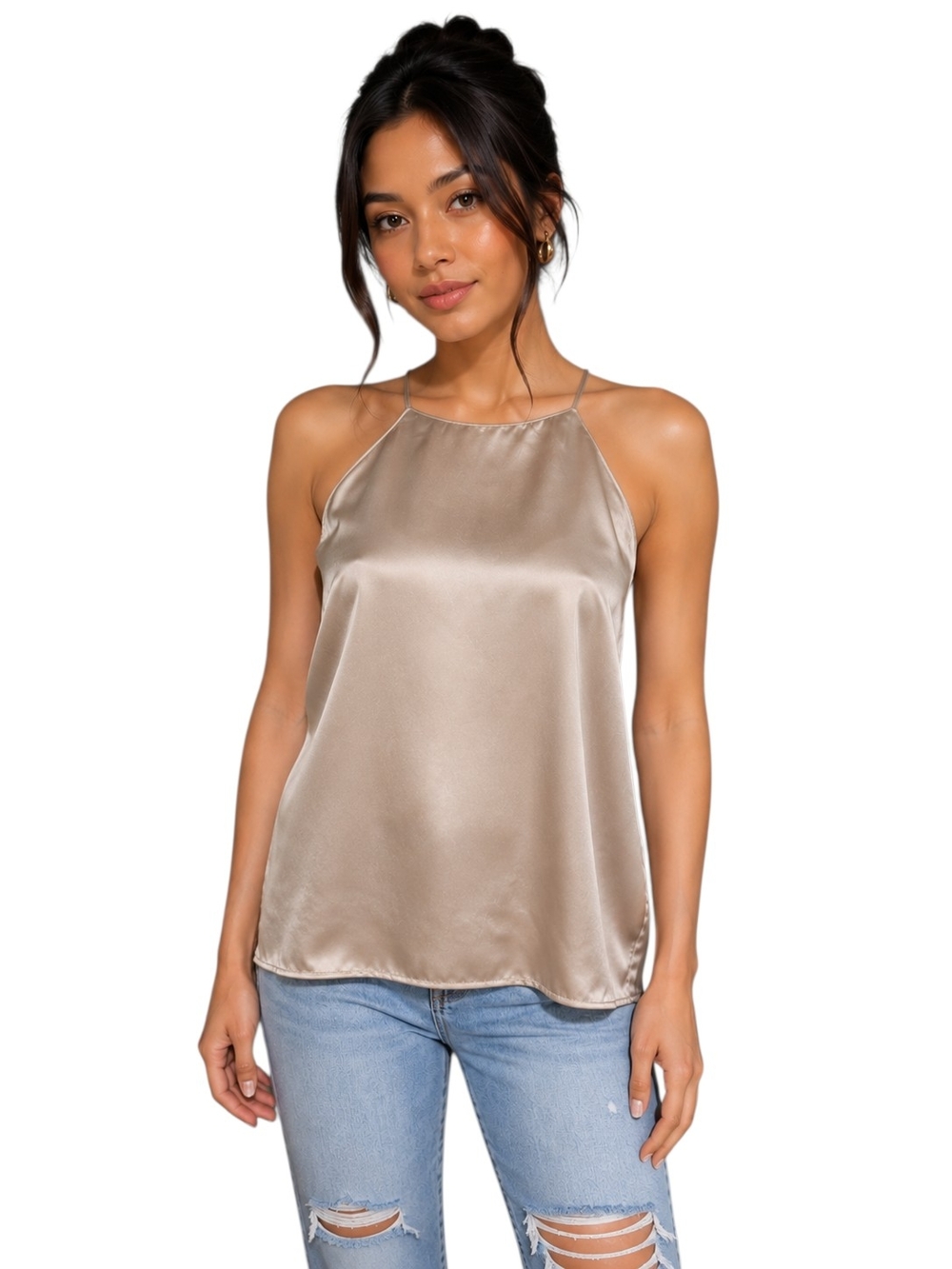 Cami NYC Elle Button Back 100% Silk Top Rose Dust Open Back Lace Camisole.NWT.S